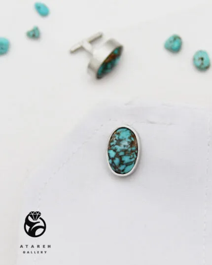 دکمه سرآستین فیروزه نقره ۹۲۵ — عطاره گالری