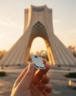 بج سینه ایران با جنس نقره و میناکاری آبی